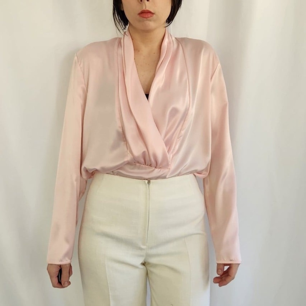80s Pink Satin Blousr